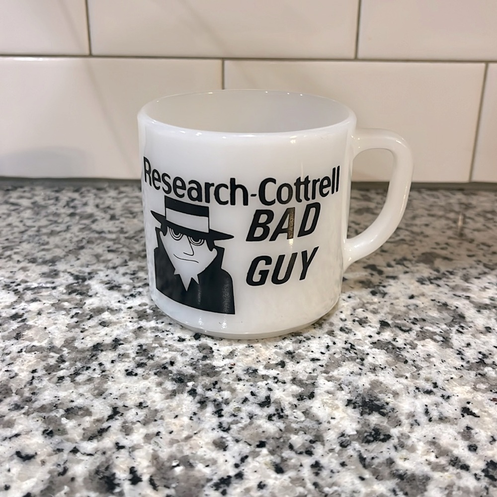 Danforth Hospital BAD GUY Mug "I HAD A BAD IDEA" Vintage Milk Glass Cup 1970's